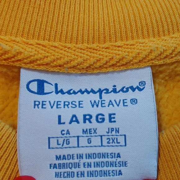 Champion Men's Embroidered Reverse Weave Crewneck in Mustard Teal size Large - Picture 14 of 15